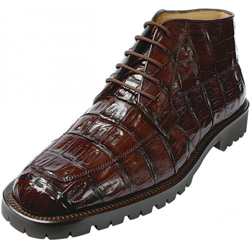Belvedere "Ugo" Brown All-Over Genuine Hornback Crocodile Ankle Boots # 10634